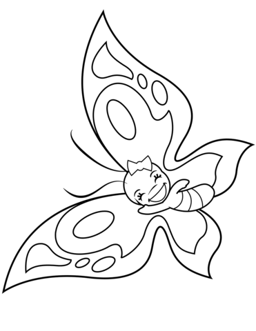 Cute Butterfly With Happy Smile Coloring Page